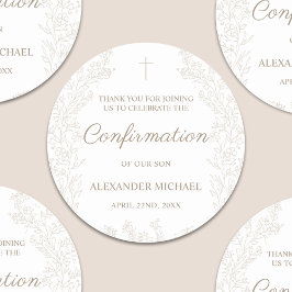 Adesivo Redondo Floral Cross Confirmation Thank You