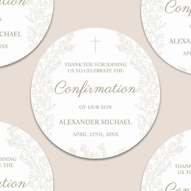 Adesivo Redondo Floral Cross Confirmation Thank You (Criador carregado)