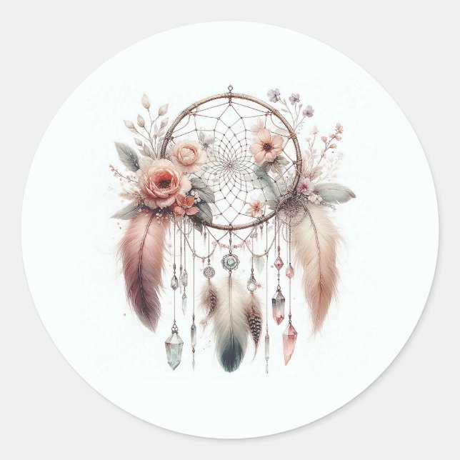 Adesivo Redondo Floral Crystal Feather Dreamcatcher Boho Sweet 16 (Frente)
