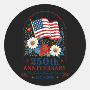 Adesivo Redondo Floral Da Bandeira Americana De Aniversário De 250