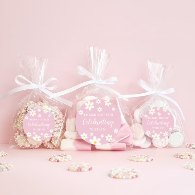 Adesivo Redondo Floral Daisy Pink Obrigado Pinheiros (Criador carregado)