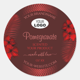 Adesivo Redondo Floral Dark Red Product Labels Hawaii Flowers Logo
