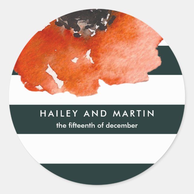 Adesivo Redondo Floral de Aquarela com Stripes Verdes Escuras Casa (Frente)