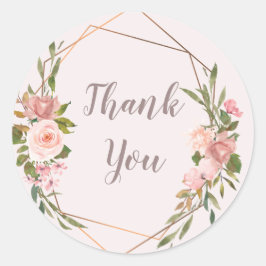 Adesivo Redondo Floral de Blush e Rosa Dourado Obrigado Sticker