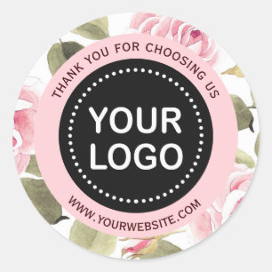 Adesivo Redondo Floral de Cor de Água Elegante Rosa Seu Slogan De