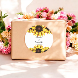 Adesivo Redondo Floral de Girassol Branco Amarelo Casado