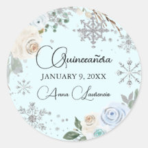 Floral de Inverno Prata e Azul Claro Quinceanera