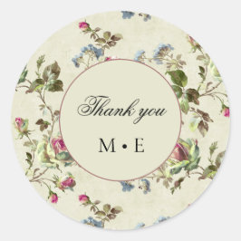 Adesivo Redondo floral de jardim de rosa casamento vintage