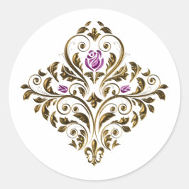 Adesivo Redondo Floral de Ornamentado roxo e Dourado