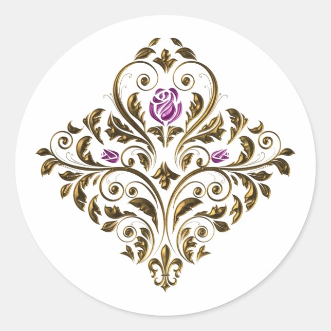 Adesivo Redondo Floral de Ornamentado roxo e Dourado (Frente)
