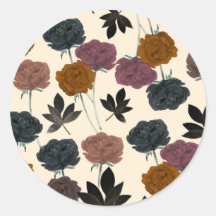 Adesivo Redondo Floral de Outono Ousado em Aquarela Vintage