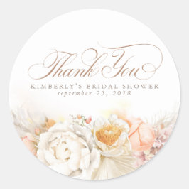 Adesivo Redondo Floral de Pastel Suave Grama Pampas Agradecimento