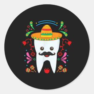 Adesivo Redondo Floral Dental Engraçado Cinco De Mayo Mexicano De