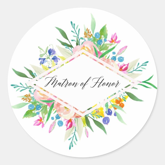 Adesivo Redondo Floral Diamond Matron of Honor Sticker (Frente)