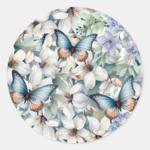 Adesivo Redondo Floral e borboletas elegantes