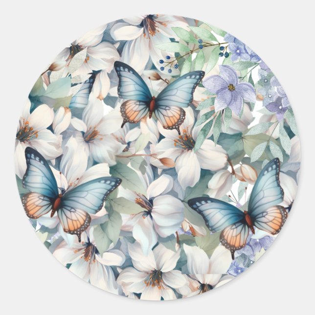 Adesivo Redondo Floral e borboletas elegantes (Frente)