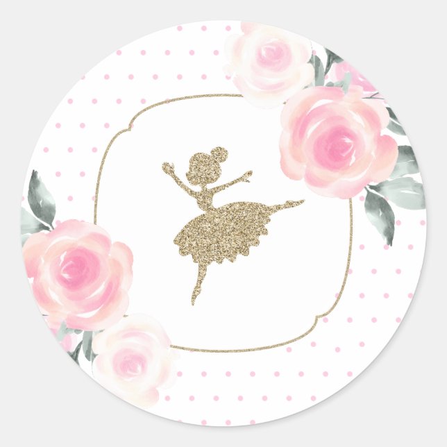 Adesivo Redondo Floral e Dourada Ballerina Stickers (Frente)