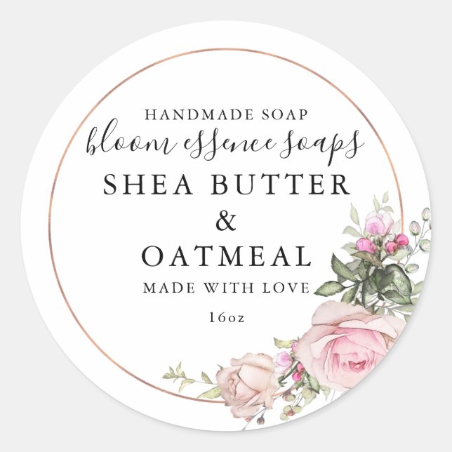 Adesivo Redondo Floral e Folha | Vinheta de sabão (Frente)