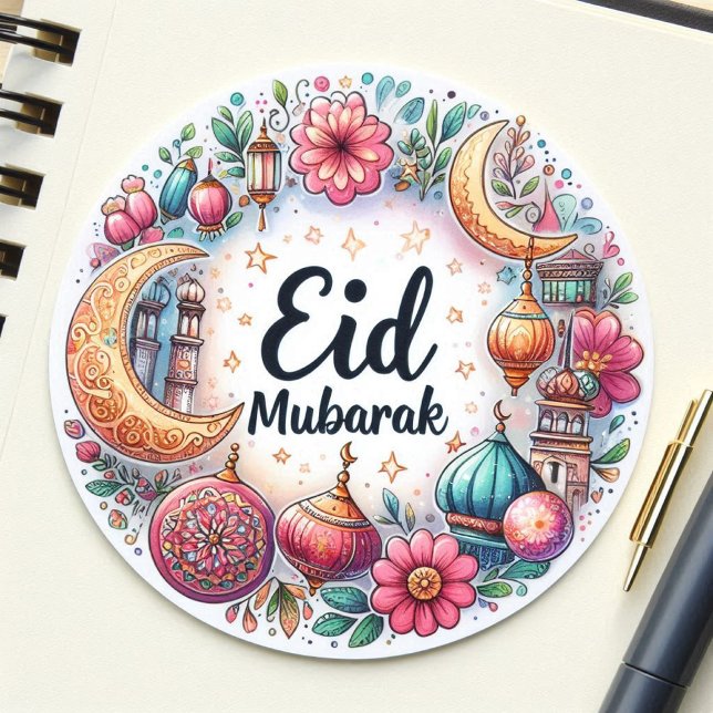 Adesivo Redondo Floral Eid Mubarak (Eid Sticker)