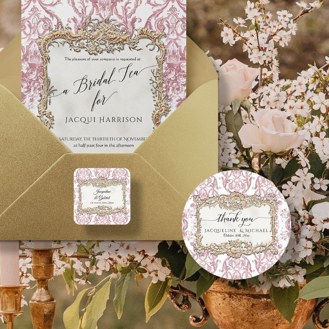 Adesivo Redondo Floral Elegante Rosa e Branco Dourado Obrigado (Criador carregado)