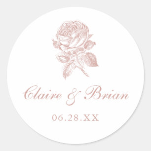 Adesivo Redondo Floral Elegante Vintage Rosas Franceses Blush Weds