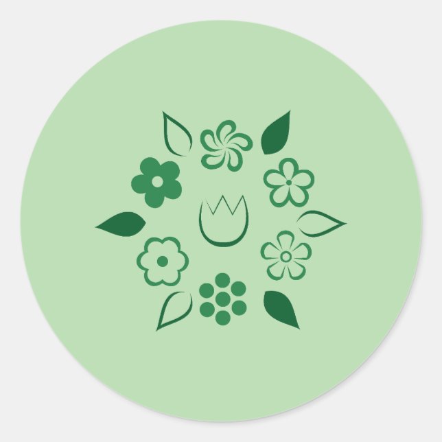 Adesivo Redondo Floral Emerald Forest Green Primavera Fllower (Frente)