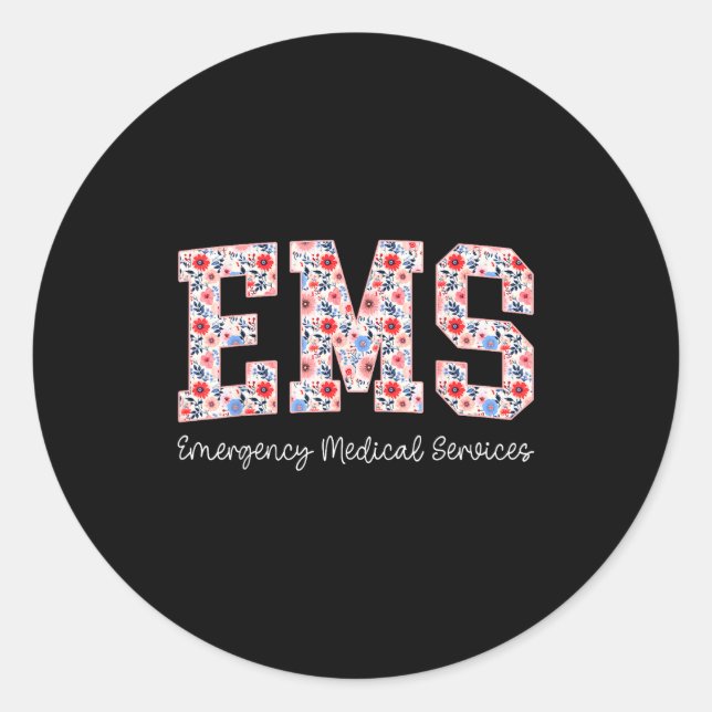 Adesivo Redondo Floral Ems Emergency Medical Services Emt Wildflow (Frente)