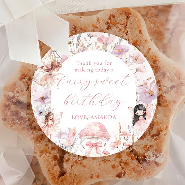 Adesivo Redondo Floral Fairy First Birthday Party Sticker (Criador carregado)