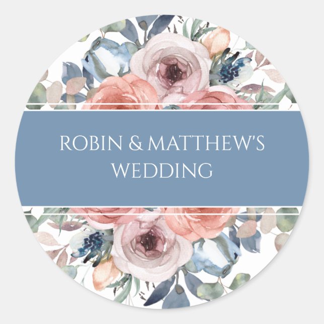 Adesivo Redondo Floral Feliz, Envelope Elegante Selo/Favor (Frente)