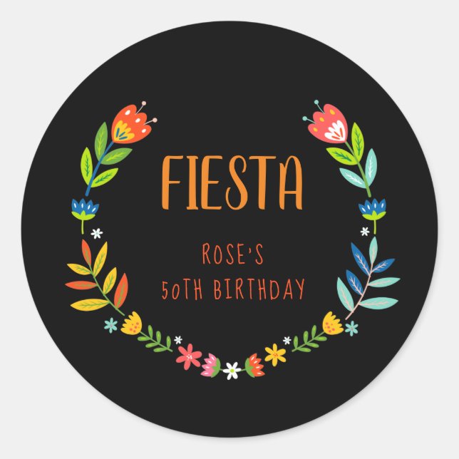 Adesivo Redondo Floral Fiesta Birthday (Frente)