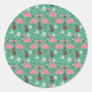 Adesivo Redondo Floral flamingo sem costura, padrão rosa verde