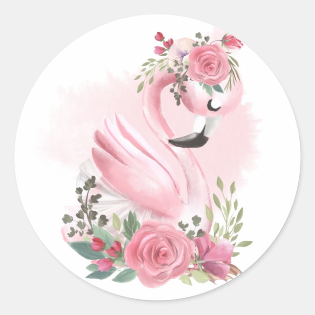 Adesivo Redondo Floral Flamingo Stickers (Frente)
