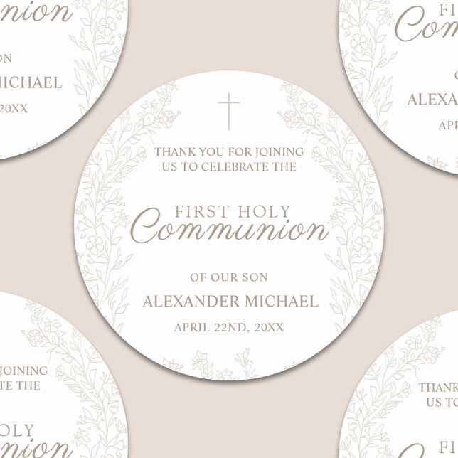 Adesivo Redondo Floral Flowers Christian Cross Baptism Thank You (Criador carregado)