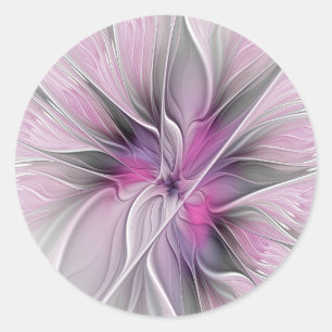 Adesivo Redondo Floral Fractal Moderno Abstrato Flor Rosa Cinza