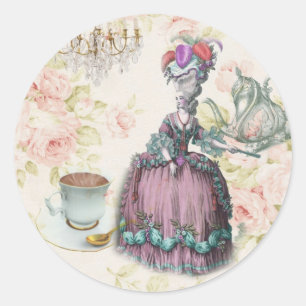 Adesivo Redondo Floral francês Paris Tea Party Marie Antoinette