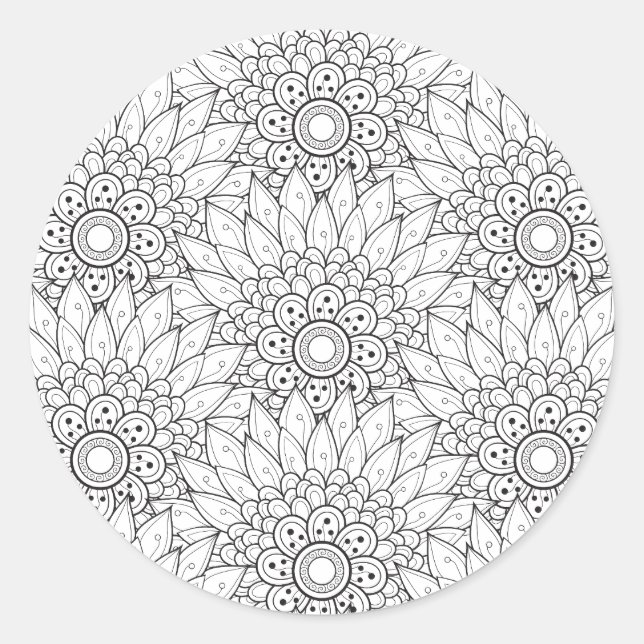 Adesivo Redondo Floral Garden Doodle (Frente)