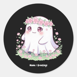 Adesivo Redondo Floral Ghost Halloween Figurume para Meninas