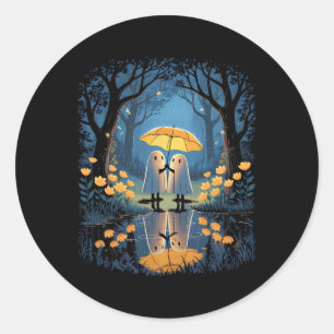 Adesivo Redondo Floral Ghost Holds Umbrella Casal Spooky Season W