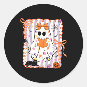 Adesivo Redondo Floral Ghost Leading Books Halloween Professor Coq
