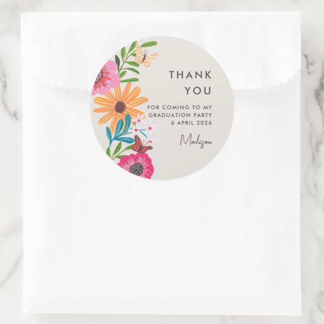 Adesivo Redondo Floral Graduation Thank You Party Favor Sticker (Bolsa)