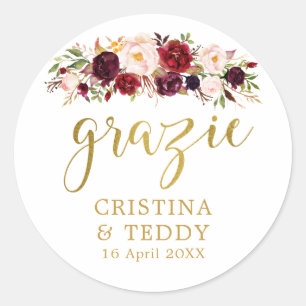 Adesivo Redondo Floral Grazie Monograma Favor de Casamento Sticker