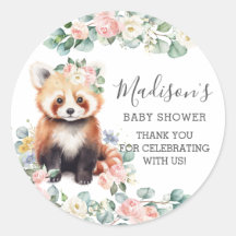 Floral Greenery Cute Red Panda Obrigado