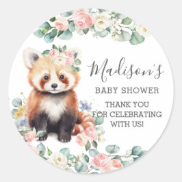 Adesivo Redondo Floral Greenery Cute Red Panda Obrigado