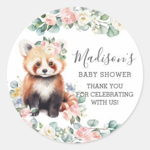 Adesivo Redondo Floral Greenery Cute Red Panda Obrigado
