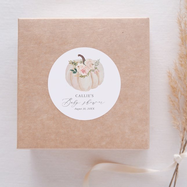 Adesivo Redondo Floral Greenery Pumpkin Chá de fraldas (Criador carregado)