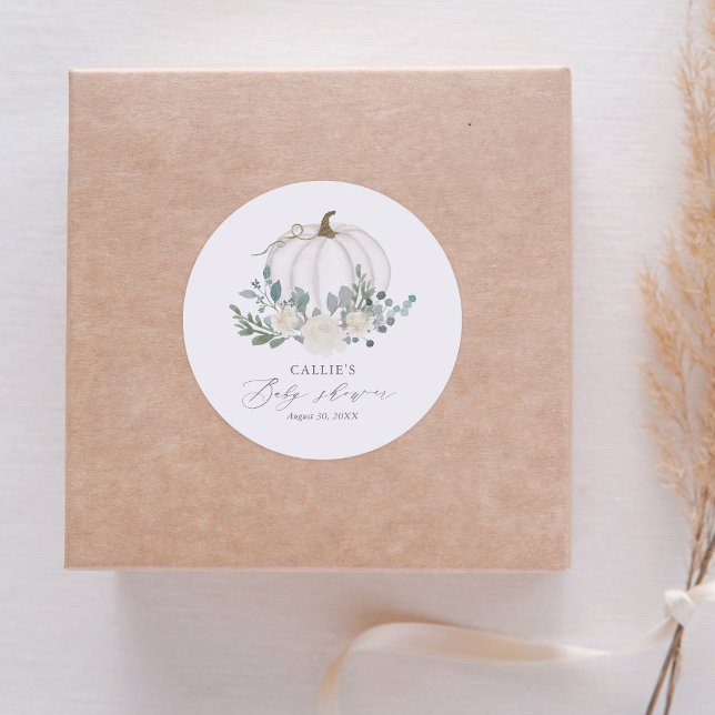 Adesivo Redondo Floral Greenery Pumpkin Chá de fraldas (Criador carregado)