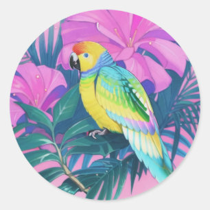 Adesivo Redondo Floral/Havaí/Tropical/papagaio