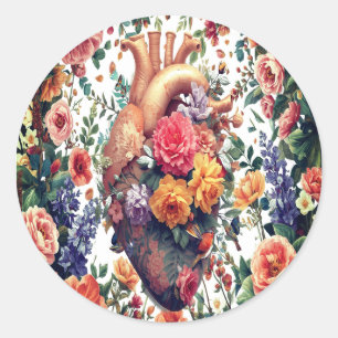 Adesivo Redondo Floral Heart Sticker Artístico
