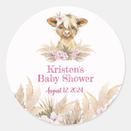 Adesivo Redondo Floral Highland Cow Chá de fraldas
