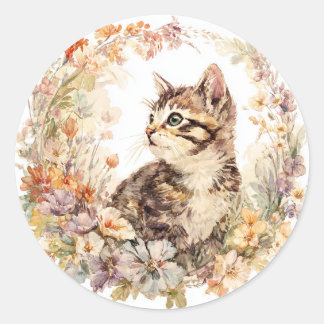 Adesivo Redondo Floral Kitten Sticker Sheet